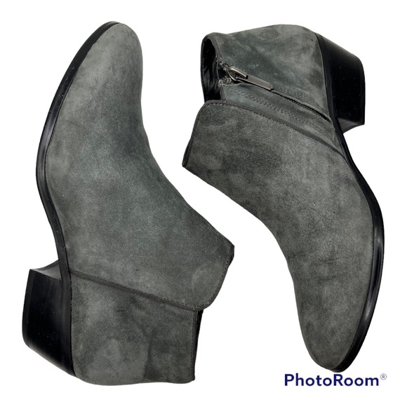 Sam Edelman Petty Gray Leather Suede Side Zip Block Heel Ankle Bootie - Picture 2 of 14